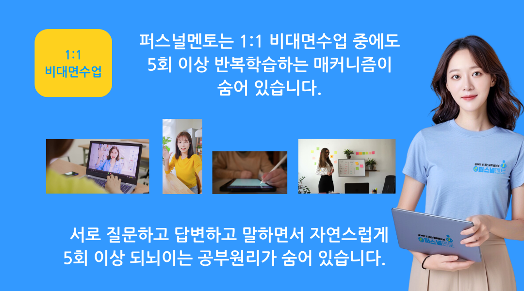 1:1 비대면수업 — 질문하고 답하며 5회 이상 되뇌는 수업